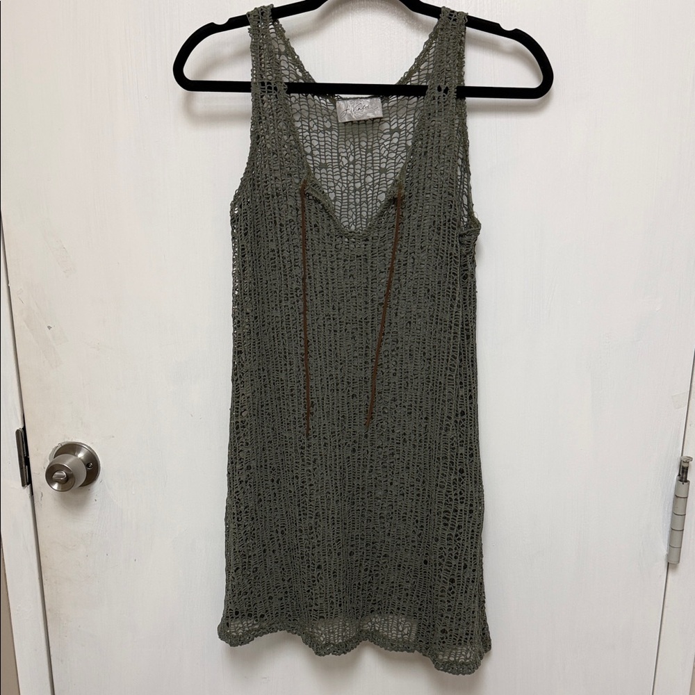 J Valdi Olive Green Crochet Tank Dress